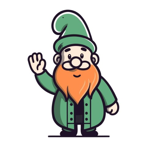 Funny cartoon gnome in a green hat. Vector illustration.