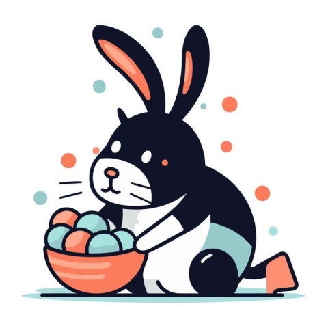 Rabbit with Easter eggs. Vector illustration in flat cartoon sty