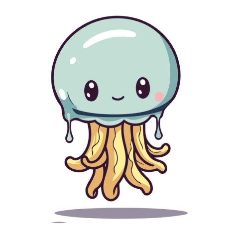 Cute cartoon jellyfish. Vector illustration. Isolated on white b