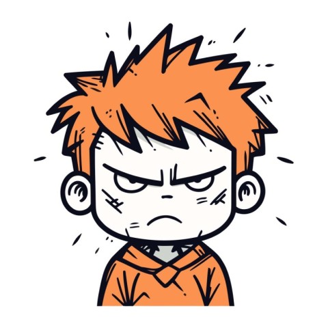 Angry cartoon boy with tears on his face. Vector illustration.