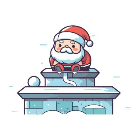 Santa Claus sitting on the chimney. Vector illustration in carto