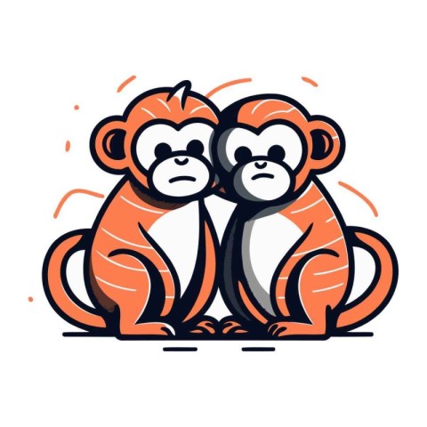 Monkey couple in love. Vector illustration in flat cartoon style