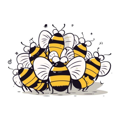 Vector illustration of bees in doodle style on white background.