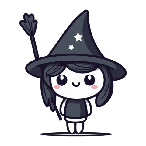 cute little girl in halloween costume with witch hat vector illu