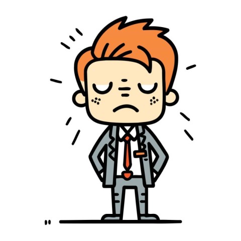 Angry cartoon man in suit. Vector illustration. Emotion concept.