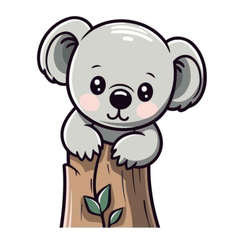 Cute koala on a tree isolated on white background. Vector illust