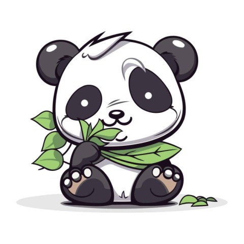 Panda with leaves. Cute cartoon animal. Vector illustration.