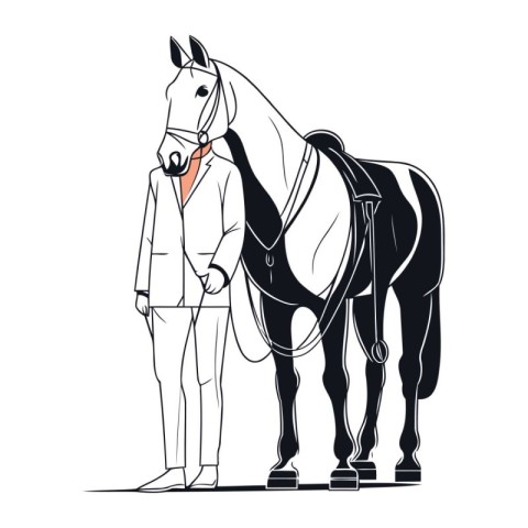 Vector illustration of a man with a horse on a white background.