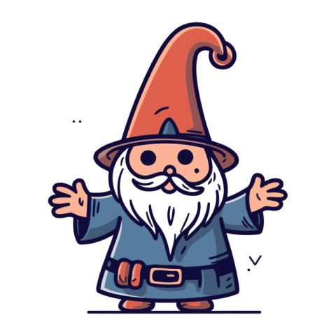 Cartoon illustration of a cute gnome with a mustache and beard.