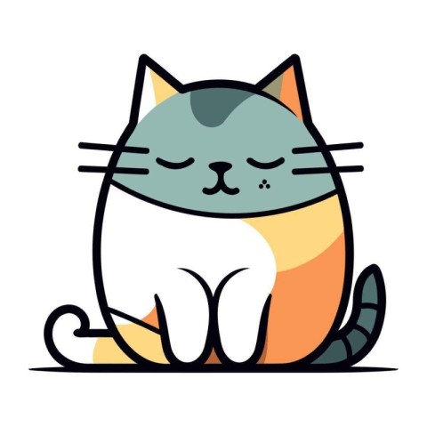 Cute cat isolated on white background. Vector illustration in fl