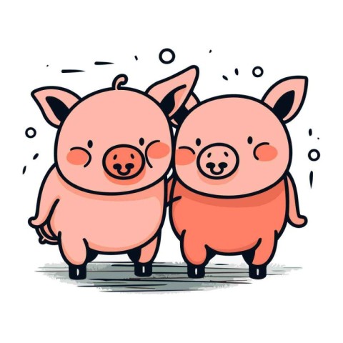 Vector illustration of two cute pigs. Isolated on white backgrou