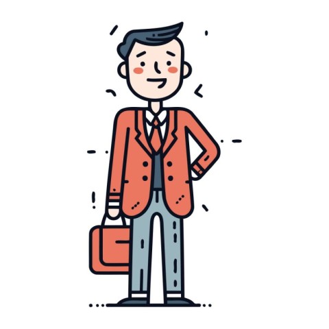 Businessman with briefcase. Vector illustration in line art styl