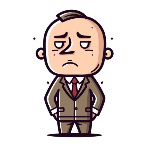 Sad Old Man Cartoon Character Vector Illustration. Businessman W