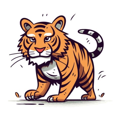 Vector illustration of a tiger on a white background. Cartoon st