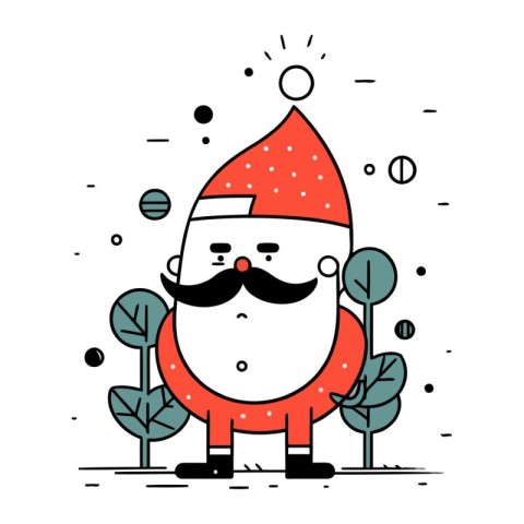 Cute Santa Claus in the forest. Vector illustration. Doodle styl