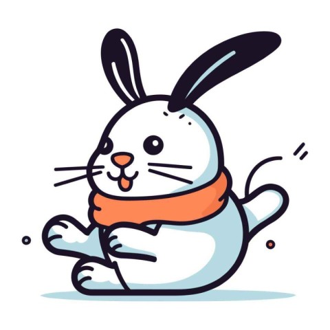 Cute rabbit with scarf. Vector illustration in cartoon flat styl