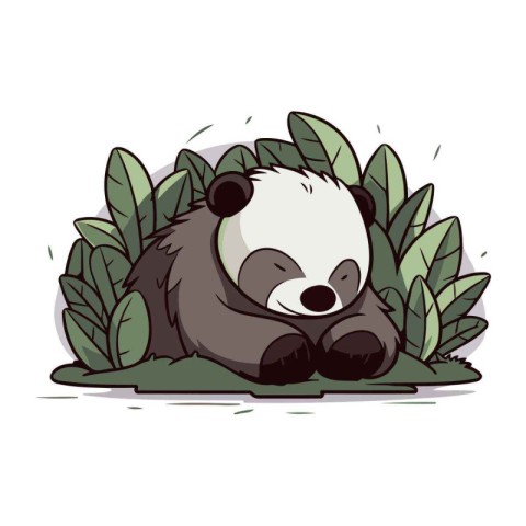 Cute panda sleeping in the jungle. Vector cartoon illustration.