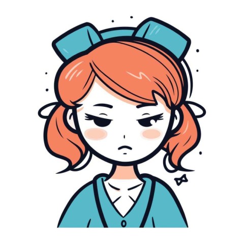 Vector illustration of a young woman with a sad expression on he