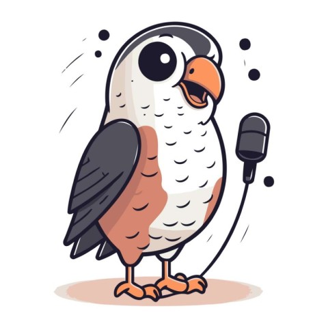 Vector illustration of a cute cartoon kawaii bird with microphon