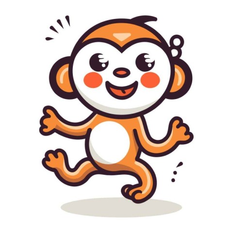 Cute cartoon monkey running. Vector illustration. Isolated on wh