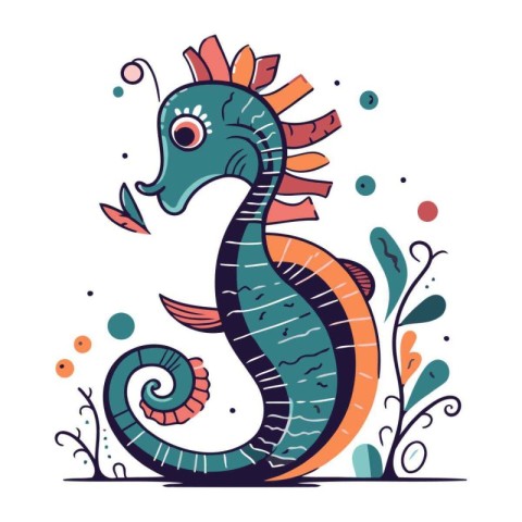 Seahorse. Vector illustration in doodle style on white backgroun