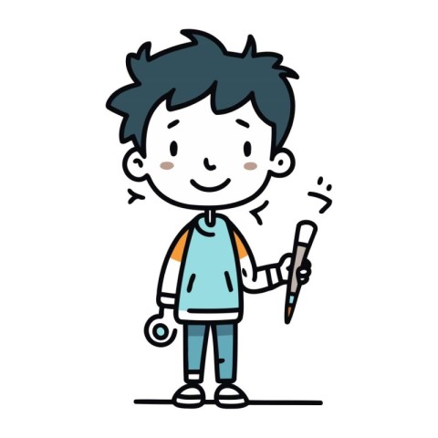 Cartoon vector illustration of a boy with a paint brush in his h