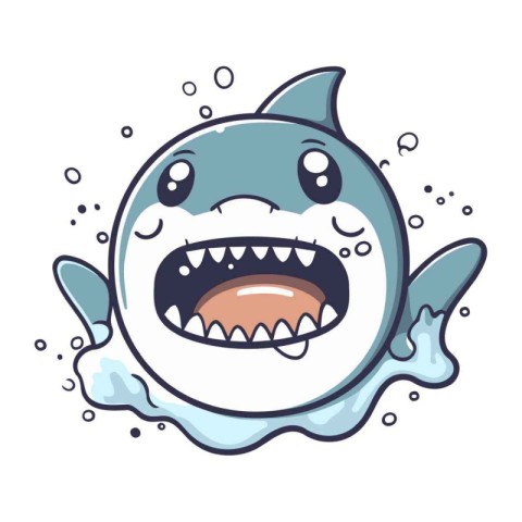 Cute cartoon shark with big teeth. Vector illustration isolated