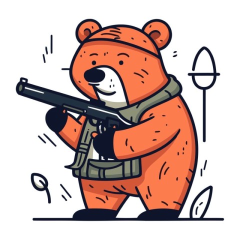 Vector illustration of a bear in a military uniform with a gun i