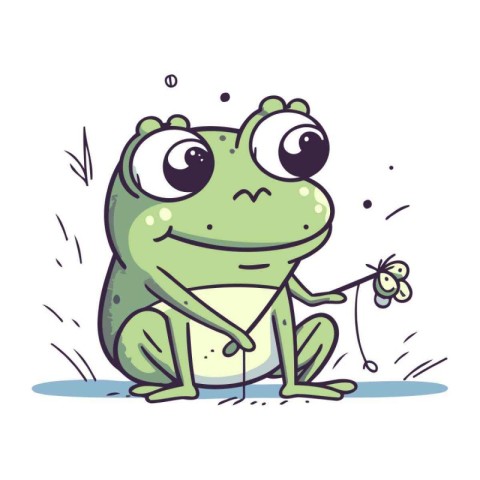 Frog with a flower. Vector illustration. Cute cartoon character.