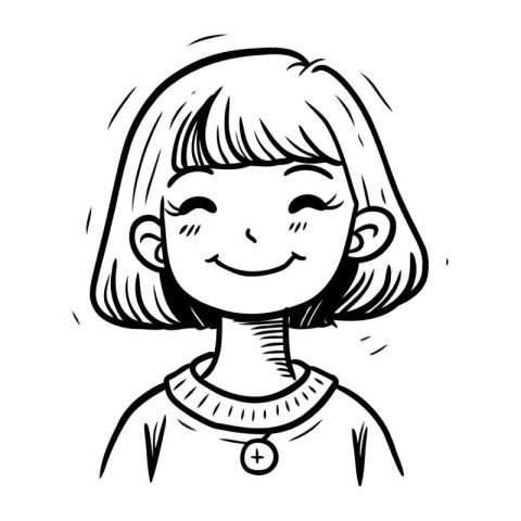 Cartoon illustration of a happy little girl smiling and looking