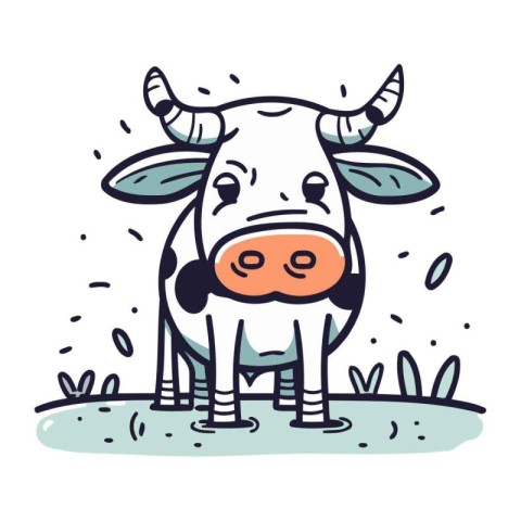 Cute cartoon cow. Farm animal. Vector illustration in doodle sty