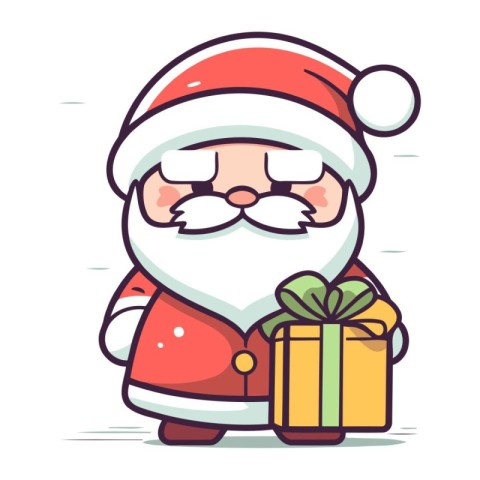 Cartoon santa claus with a gift. Vector illustration.