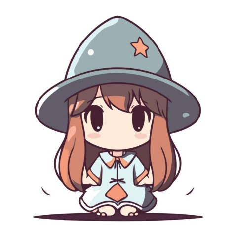 Cute cartoon illustration of a girl in a costume of a witch