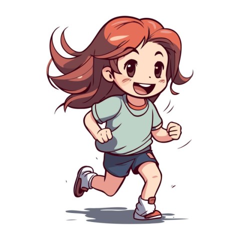 Running girl. Vector illustration of a cute little girl. Cartoon