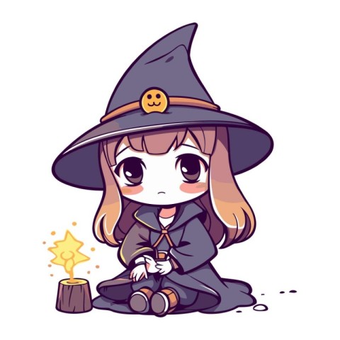 Cute little girl dressed as a witch. Halloween vector illustrati