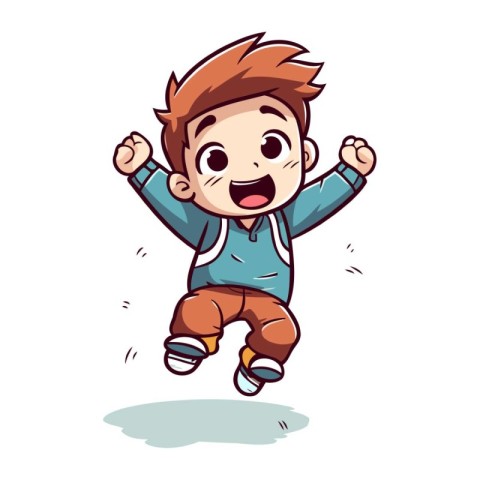 Cheerful boy jumping isolated on white background. Vector illust