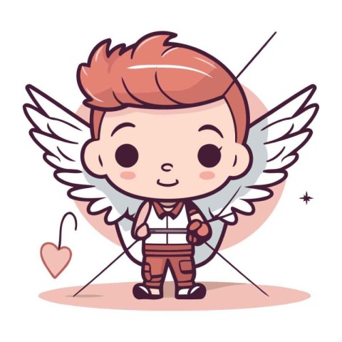 Cute cartoon cupid with wings and bow. Vector illustration.