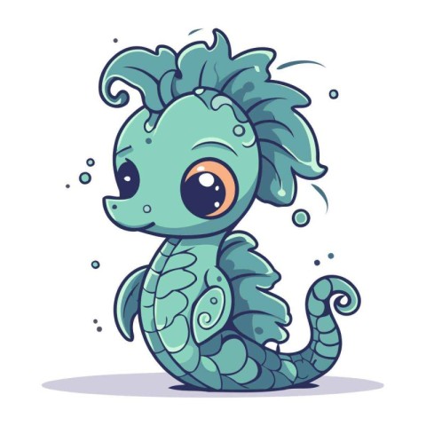 Cute cartoon seahorse. Vector illustration isolated on white bac