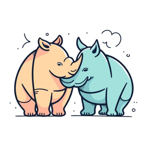 Cute rhinoceros and rhinoceros. Vector illustration.