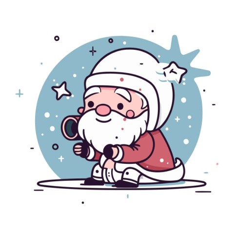 Santa Claus with a snowboard. Vector illustration in flat style.