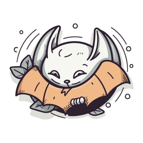 Cute cartoon cat sleeping on a scroll. Vector illustration isola