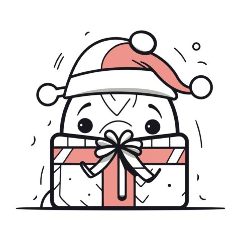 Vector illustration of a cute polar bear in a Santa Claus hat ho