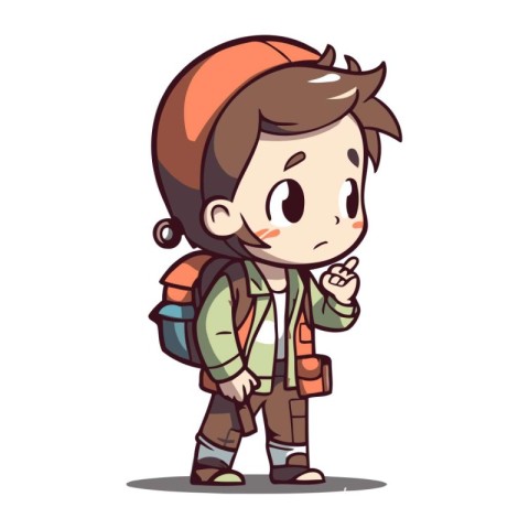 Backpacker boy cartoon character. Vector illustration isolated o