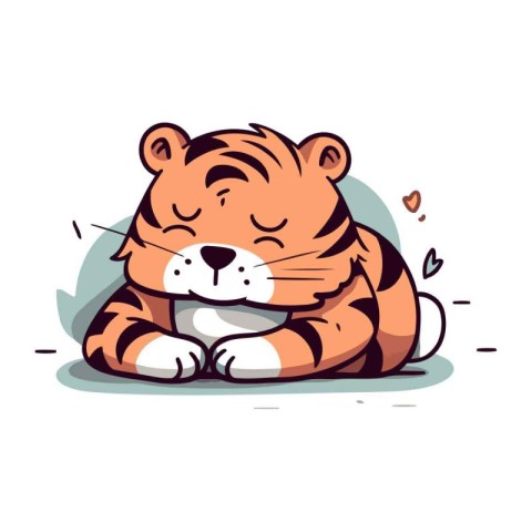 Cute cartoon tiger sleeping. Vector illustration. Isolated on wh