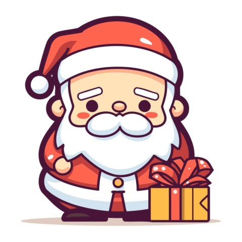 Santa Claus with gift box. Merry Christmas and Happy New Year. V