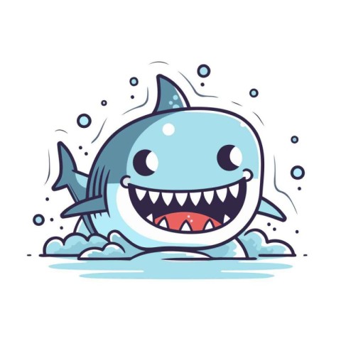 Cute cartoon shark. Vector illustration. Isolated on white backg