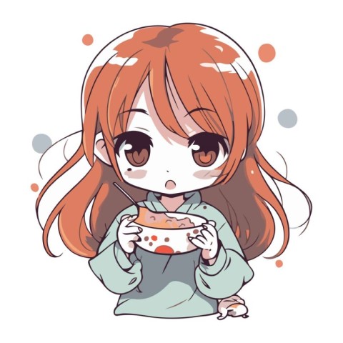 Illustration of a cute little girl eating a bowl of cereals