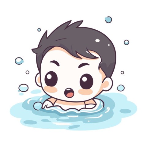 Illustration of a Cute Baby Boy Swimming in the Pool