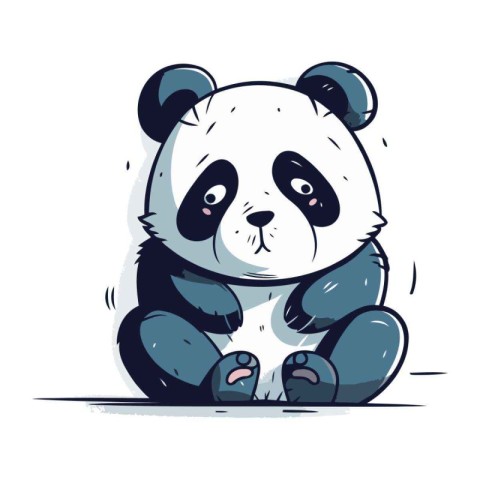 Cute panda sitting on the ground. Hand drawn vector illustration