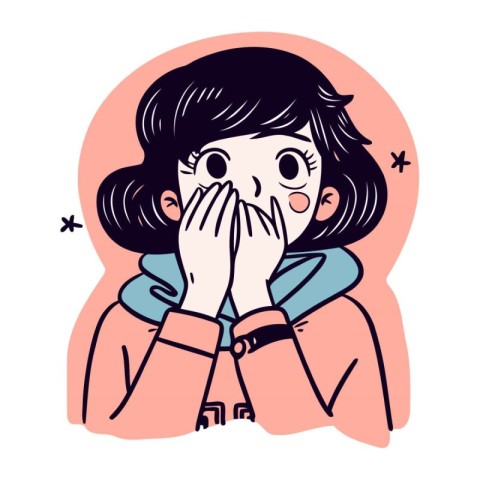 Young woman crying and covering her face with hands. Vector illu